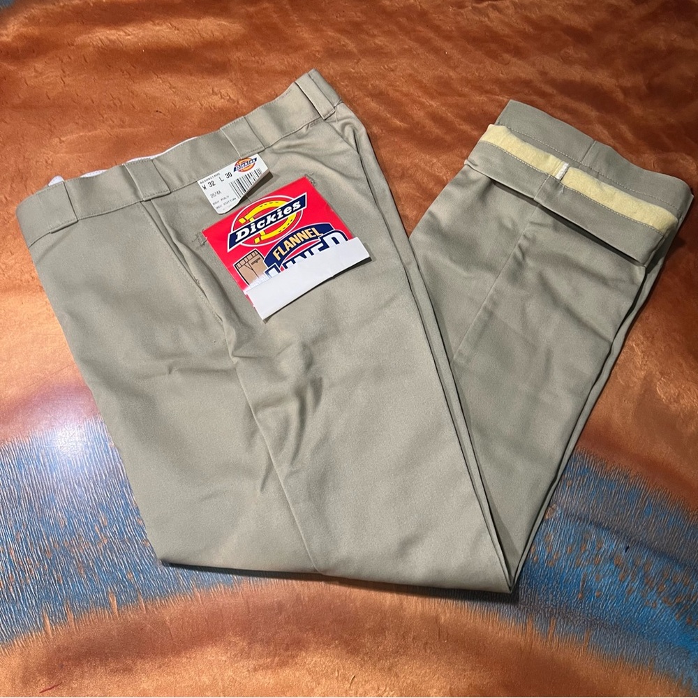 Vintage Dickies Flannel Lined Khaki Pants NOS size 32x30 Made USA Talon zipper